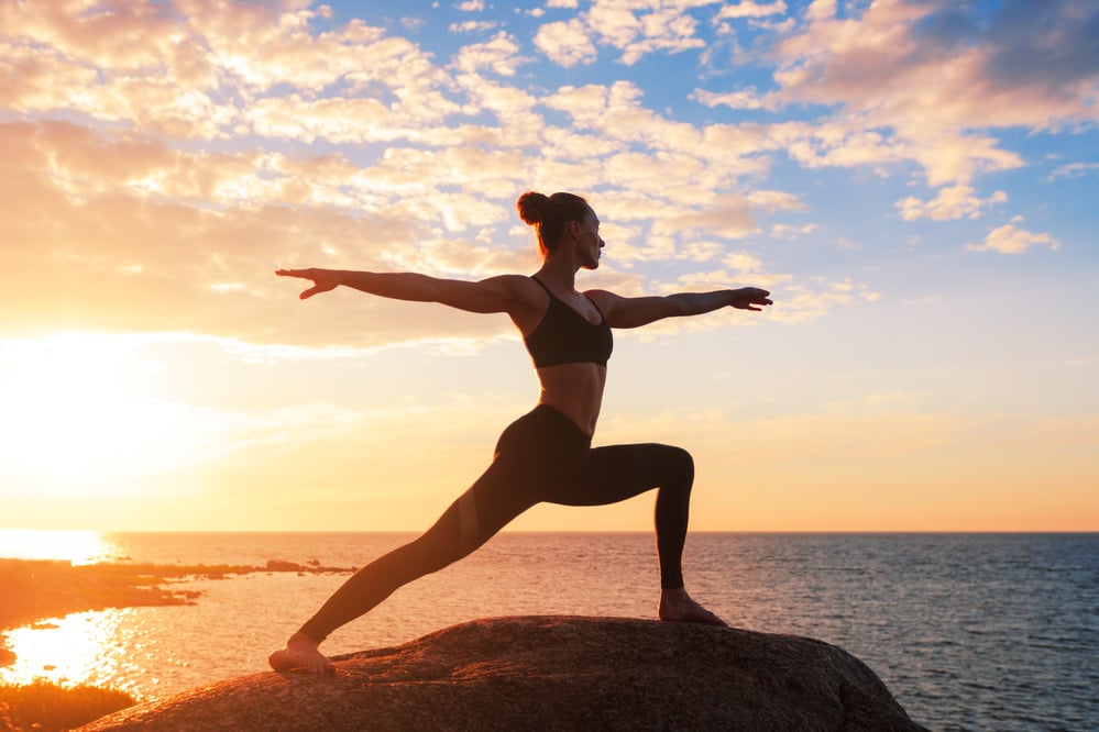 caucasian fitness woman practicing yoga